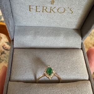 14k Oval Emerald and Diamond Bellarina Ring (Ferko’s)